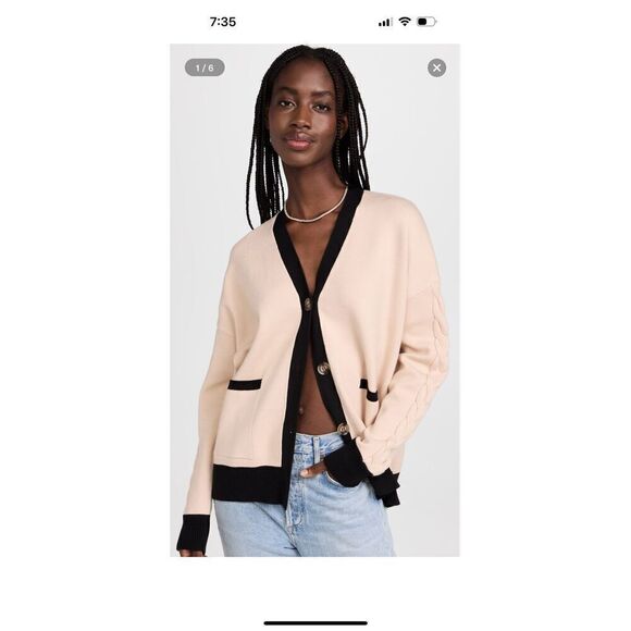 Monrow black tan color block cardigan with sleeve detail size medium old money - Picture 14 of 14